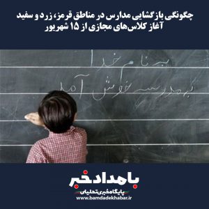 چگونگی بازگشایی مدارس در مناطق قرمز، زرد و سفید /آغاز کلاس‌های مجازی از ۱۵ شهریور