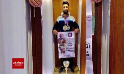 نشان طلای مسابقات پرورش اندام قهرمانی جهان بر گردن آتش نشان شیرازی